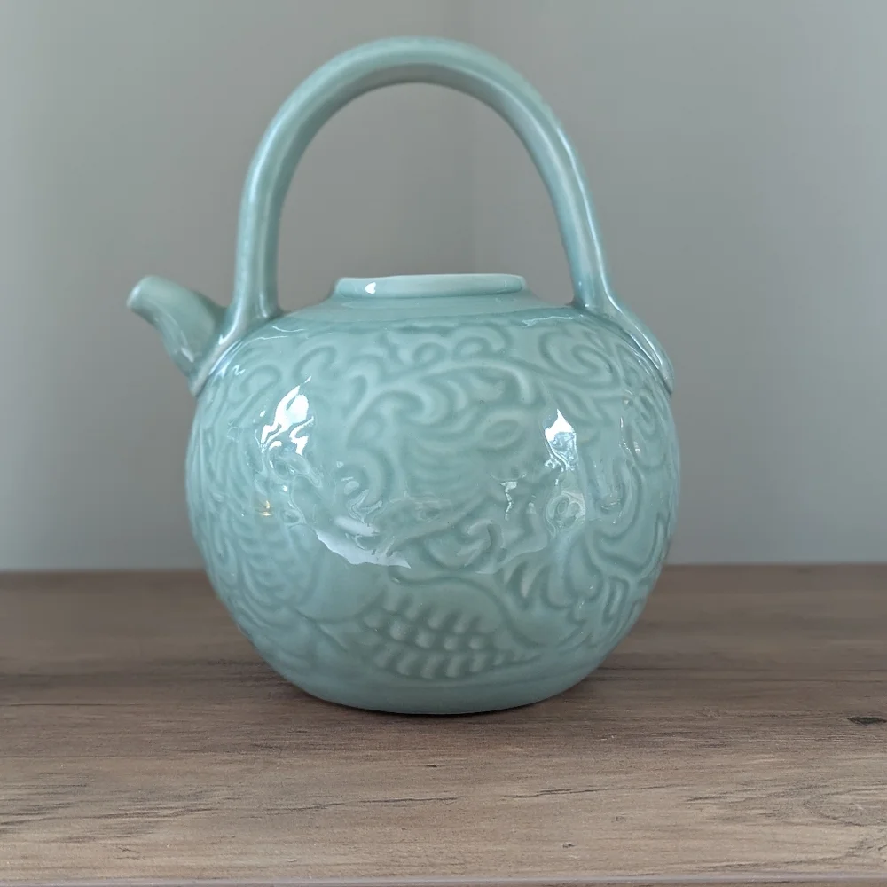 Japanese Clay Celadon Green Glaze 10 Inch Teapot